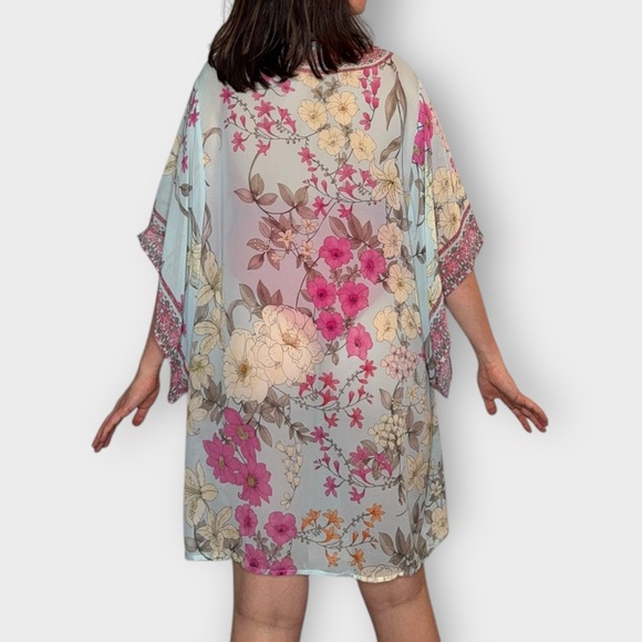Johnny Was Silk Floral Kimono Swim Cover-Up - Picture 6 of 7